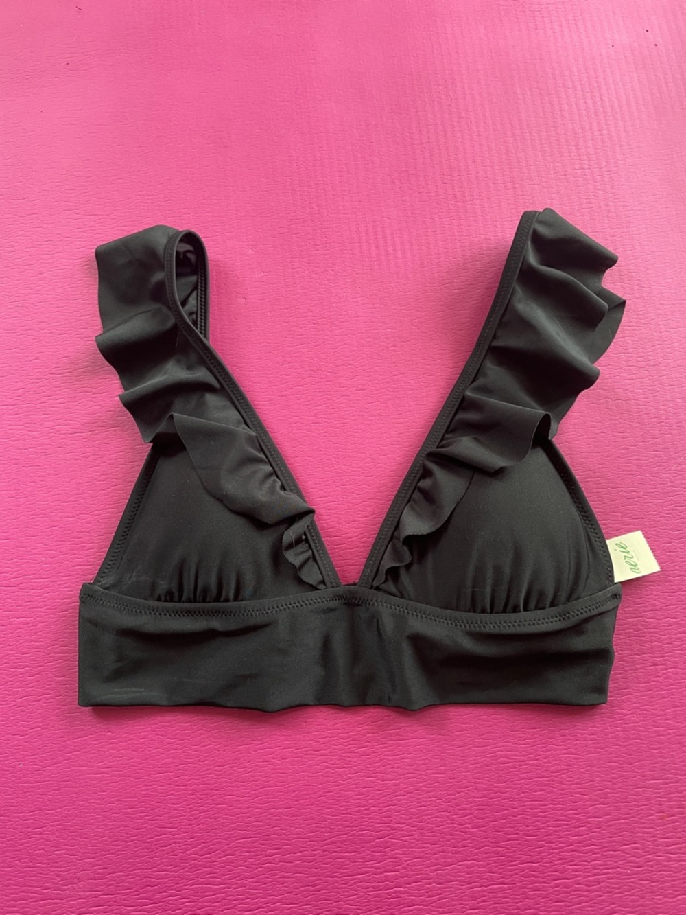 aerie Black Ruffle Triangle Bralette